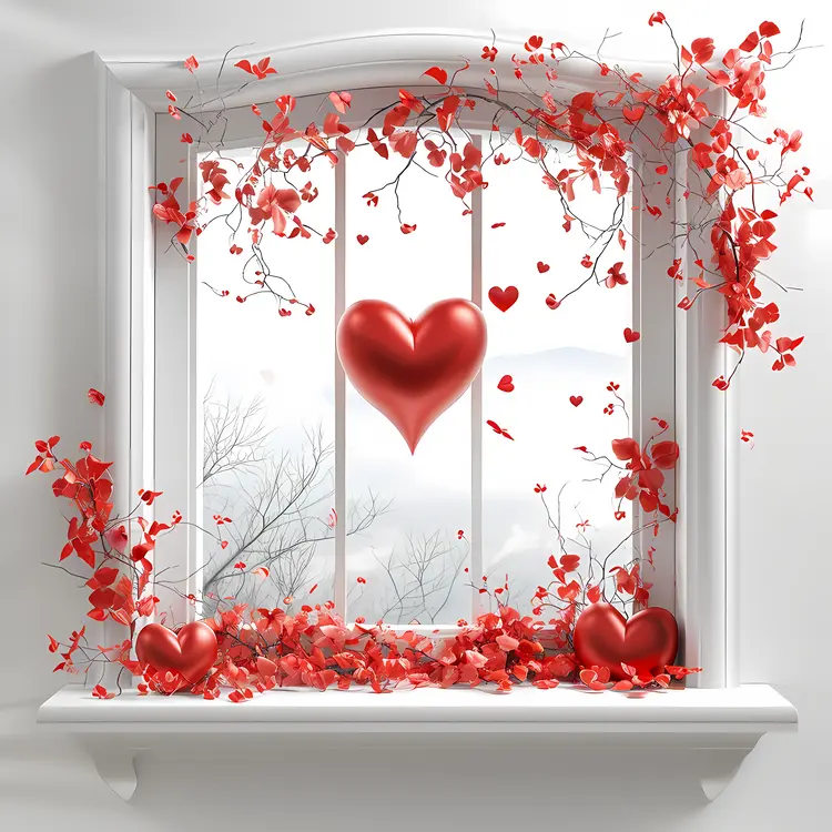 Hearts in Window Illustration for Valentine's Day