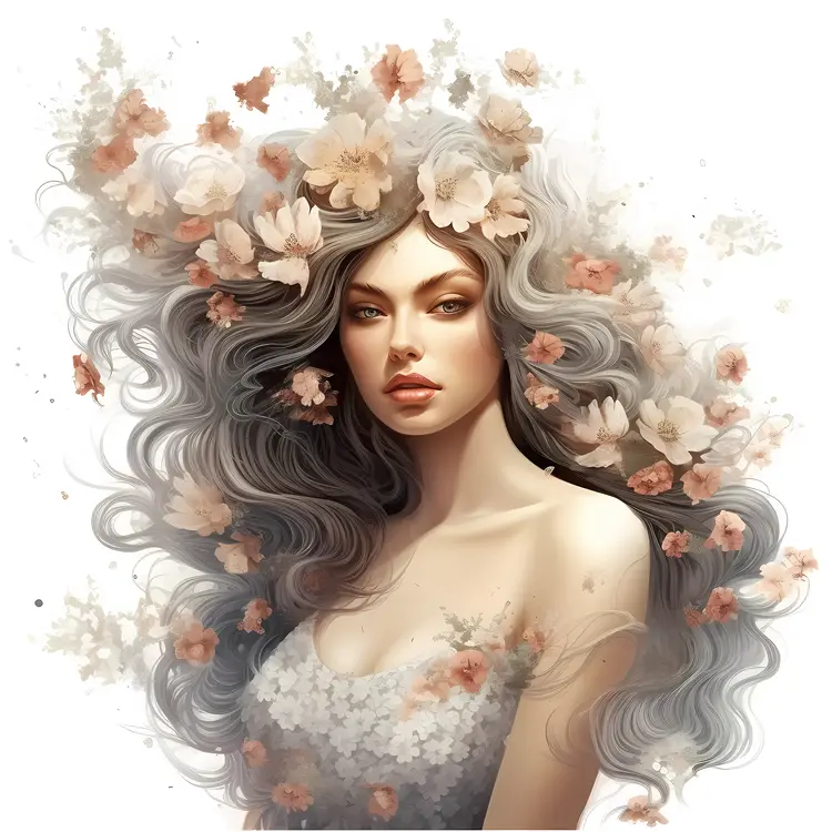 Beautiful Woman with Floral Hair Illustration