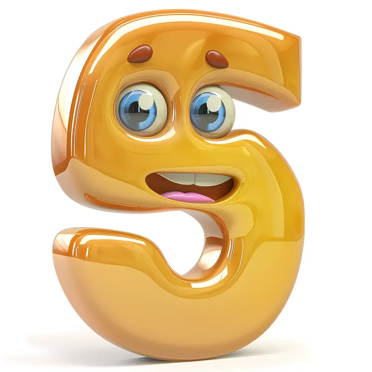 Cute Orange Number 5 Cartoon Character