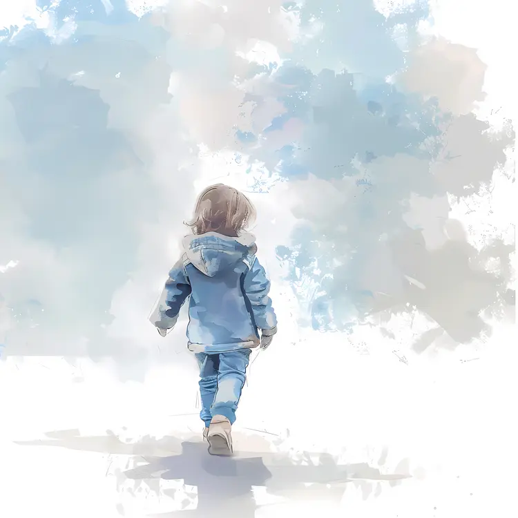 Child in Winter Clothes Walking