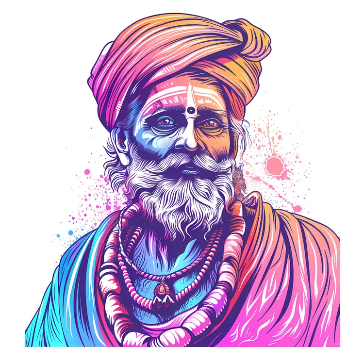 Elderly Man in Traditional Attire with Beads and Turban