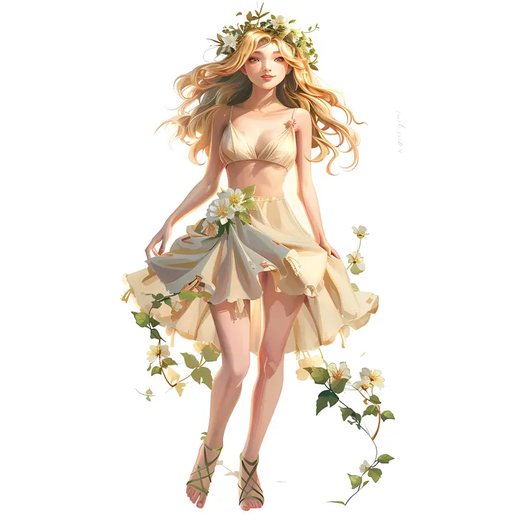 Ethereal Blonde Woman with Flower Crown