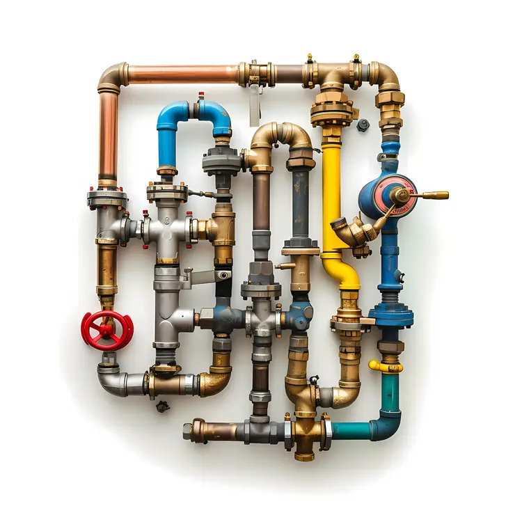Colorful Pipes and Valves on White Background