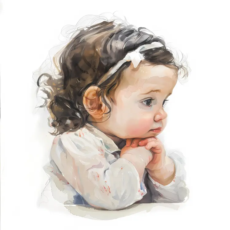 Thoughtful Baby with White Bow