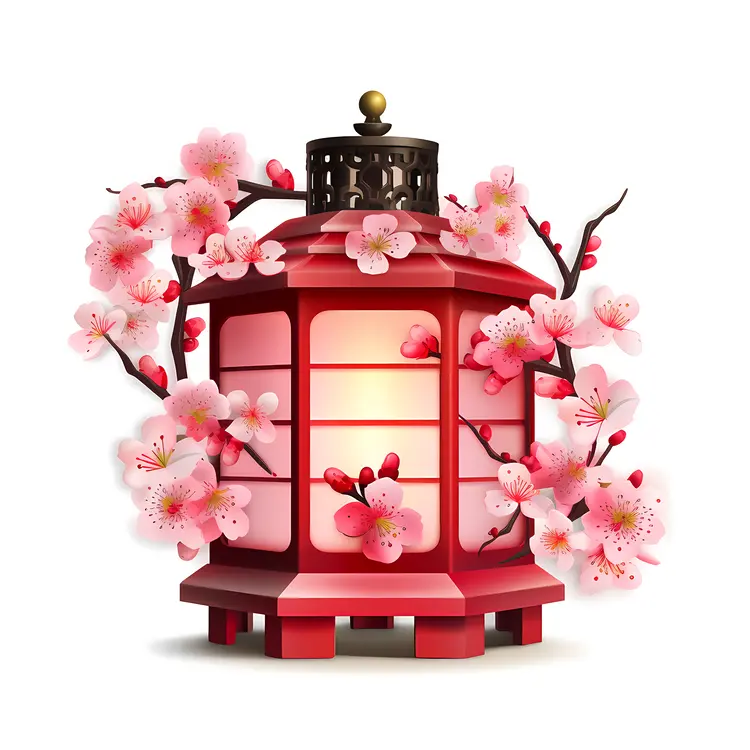 Red Lantern with Cherry Blossoms for Chinese New Year