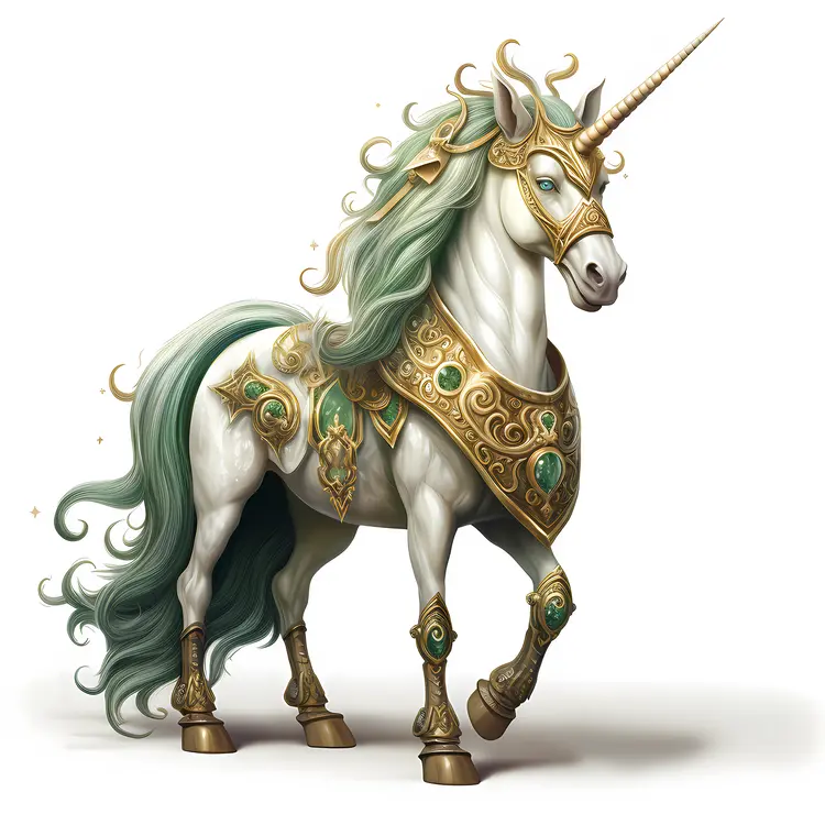 Majestic White Unicorn with Golden Armor