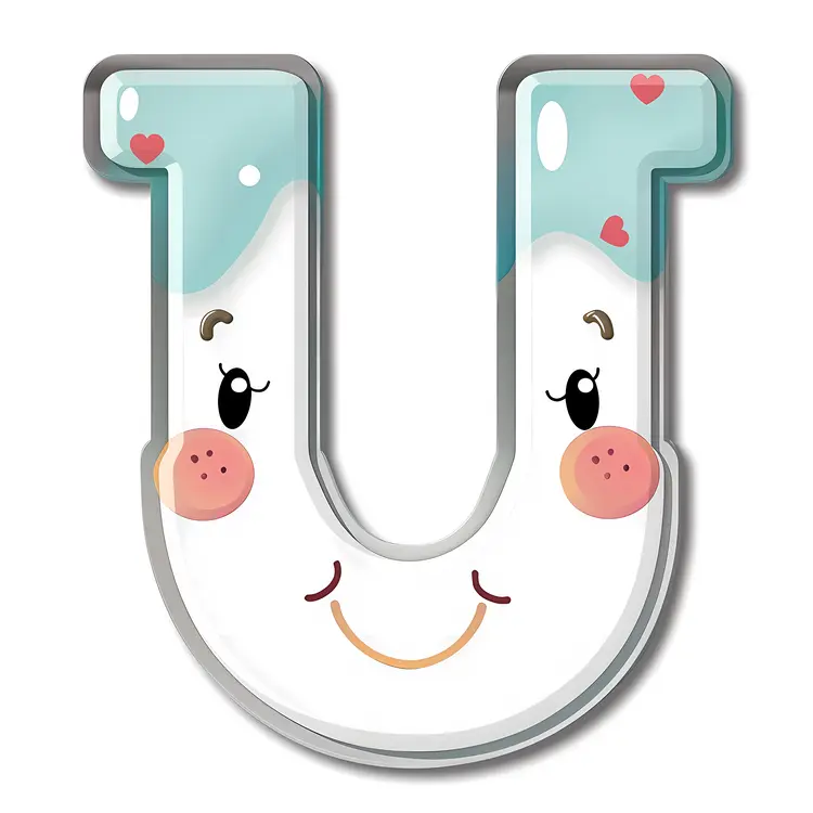 Adorable Letter U with Hearts and Smiling Face