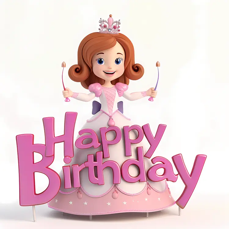 Princess in Pink Dress with Happy Birthday Sign