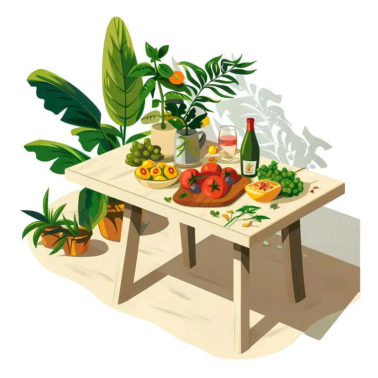 Outdoor Table with Food and Wine