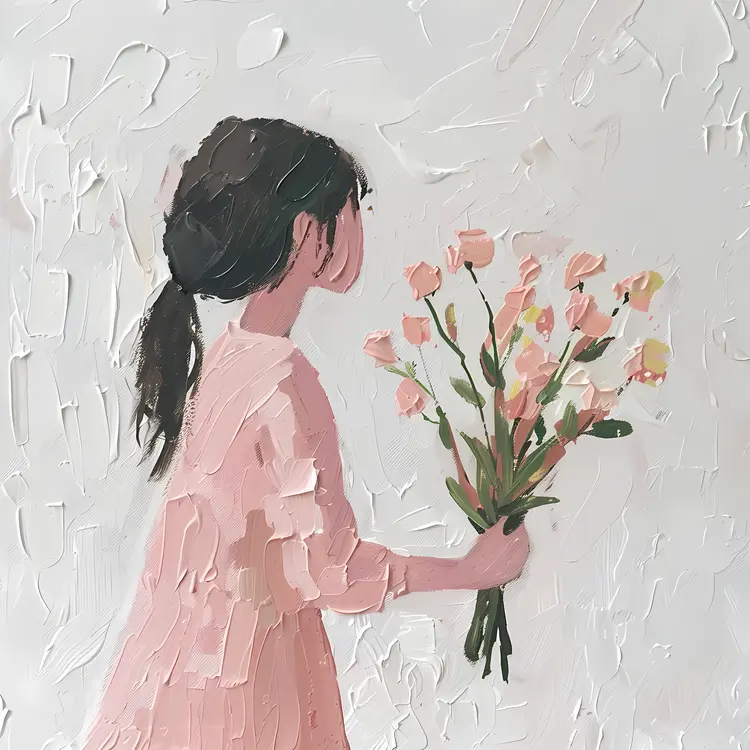Painted Girl Holding a Bouquet of Flowers
