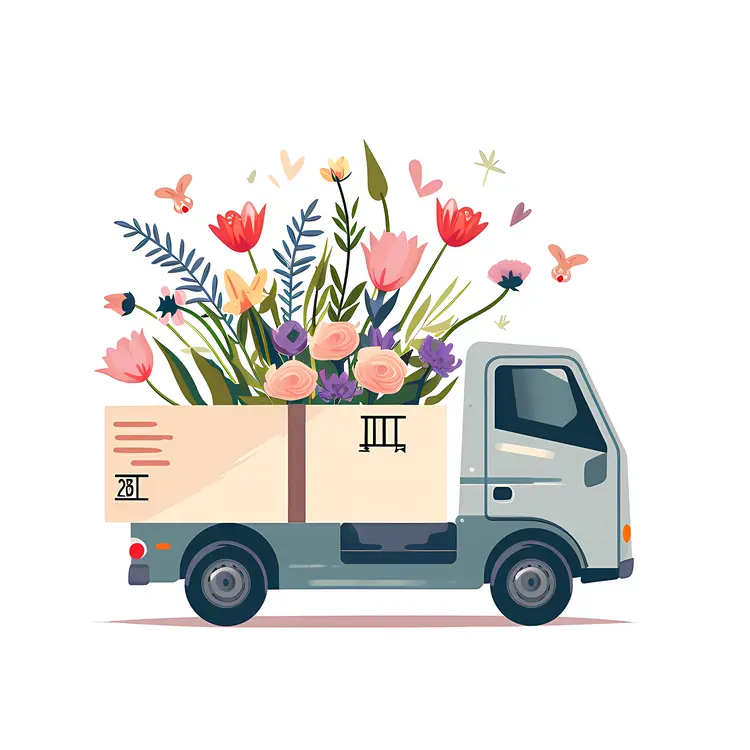Gray Truck with Colorful Flowers