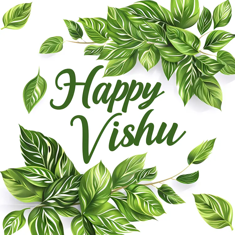 Green Leaves with Happy Vishu Greeting
