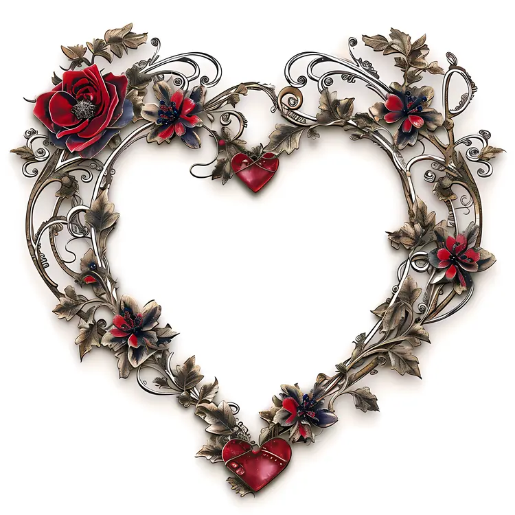 Heart-shaped Vintage Frame with Red Hearts