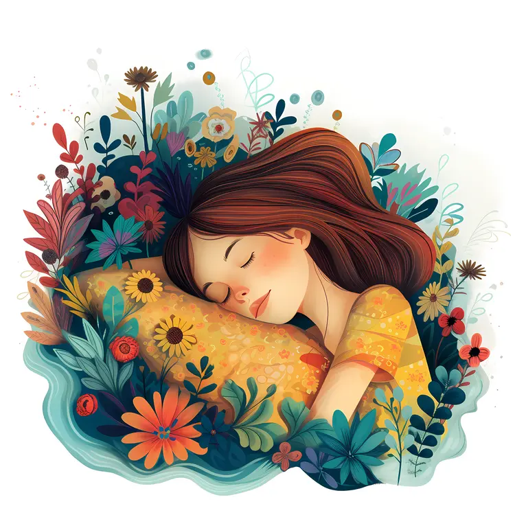 Sleeping Girl Surrounded by Flowers