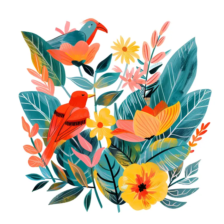 Colorful Birds and Flowers