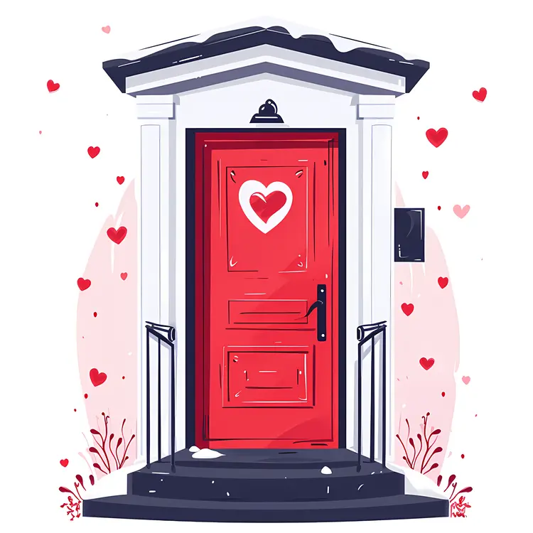 Red Door with Heart and Steps