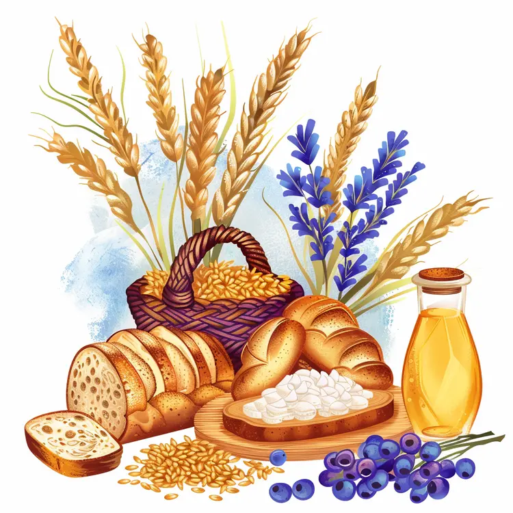 Bread and Wheat with Berries Illustration