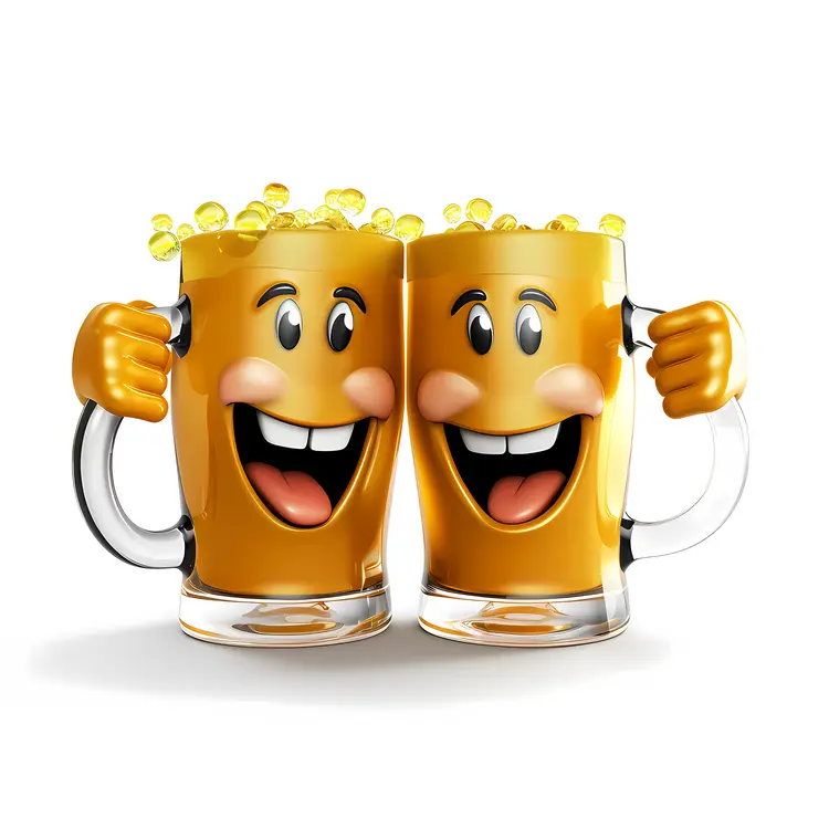 Smiling Beer Mugs Clinking Together