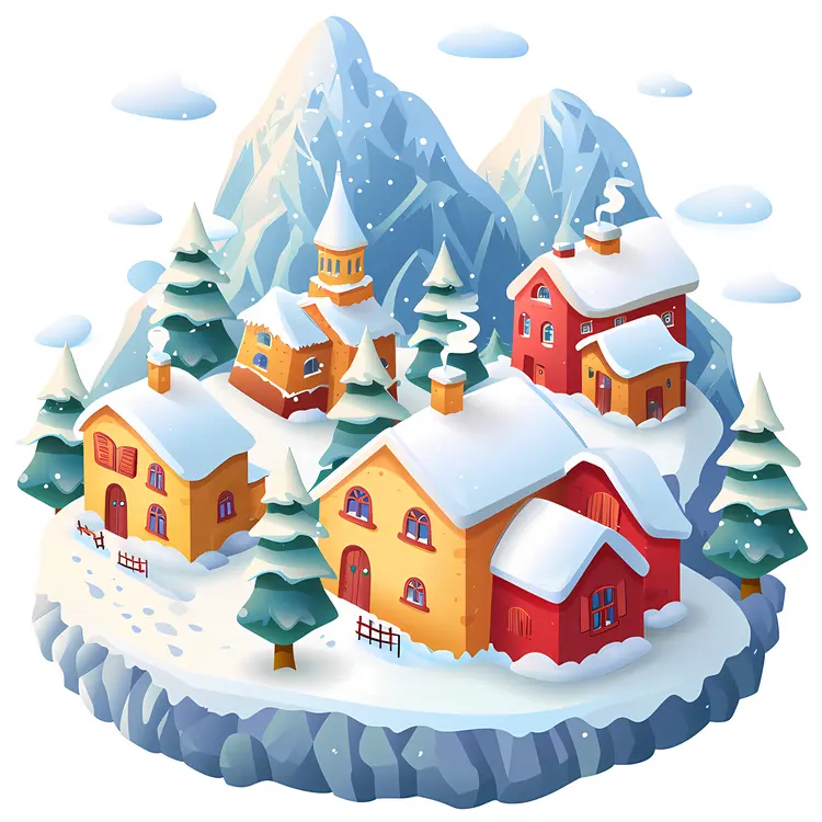 Snowy Village with Colorful Houses