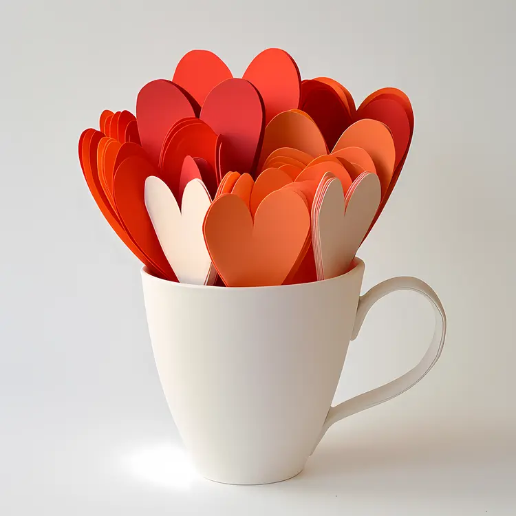 White cup with paper hearts