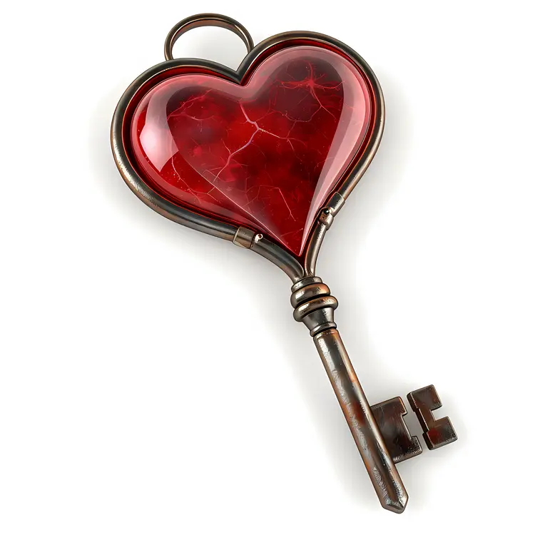 Vintage Heart Key with Cracked Design