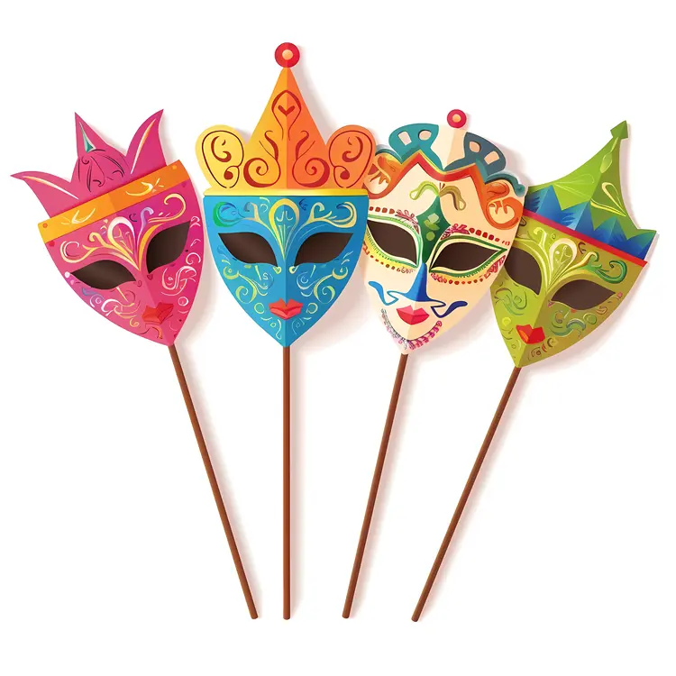 Set of Colorful Decorative Masks on Sticks