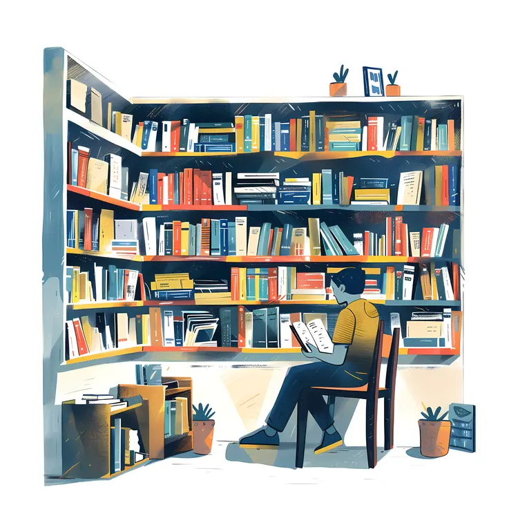 Person Reading in a Library