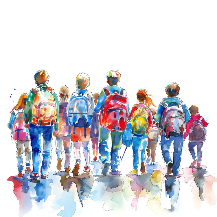 Group of Children with Colorful Backpacks