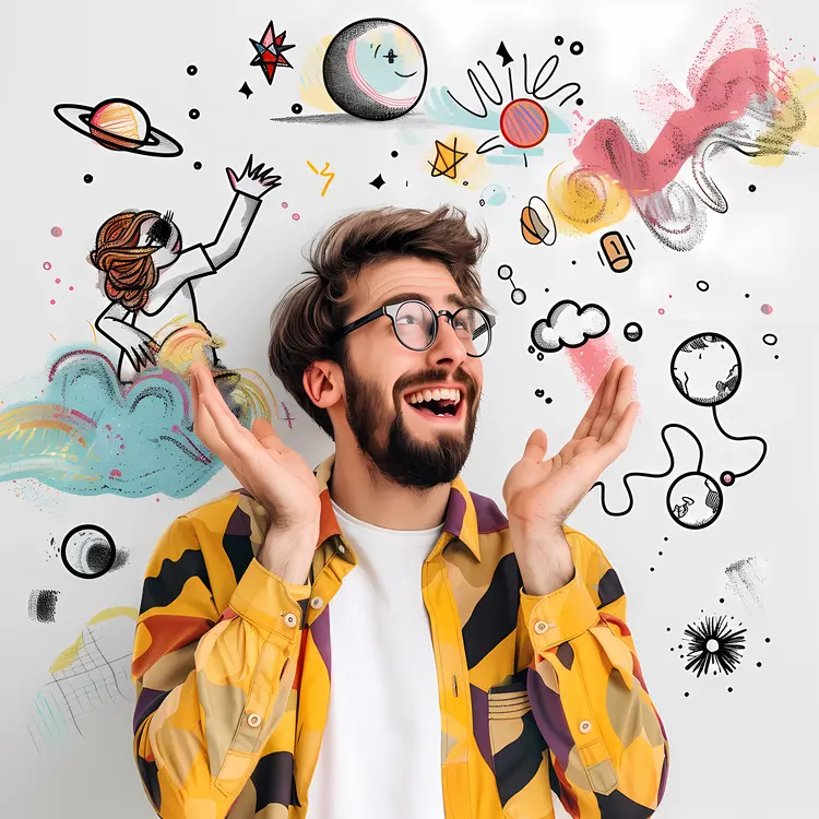 Happy Man with Glasses and Doodles