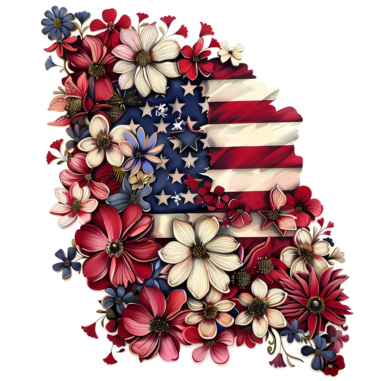 USA Flag with Floral Design