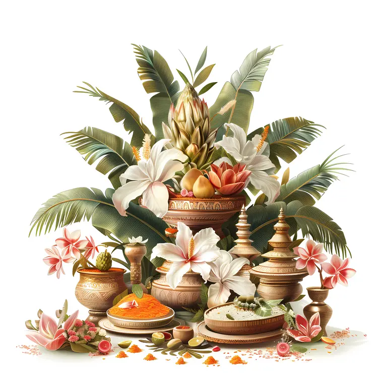 Traditional Indian Arrangement with Flowers and Vessels