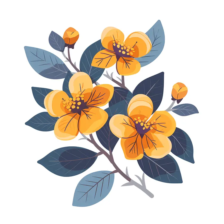 Bright Yellow Flowers with Blue Leaves