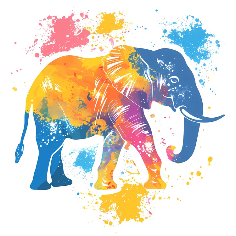 Colorful Elephant with Paint Splashes