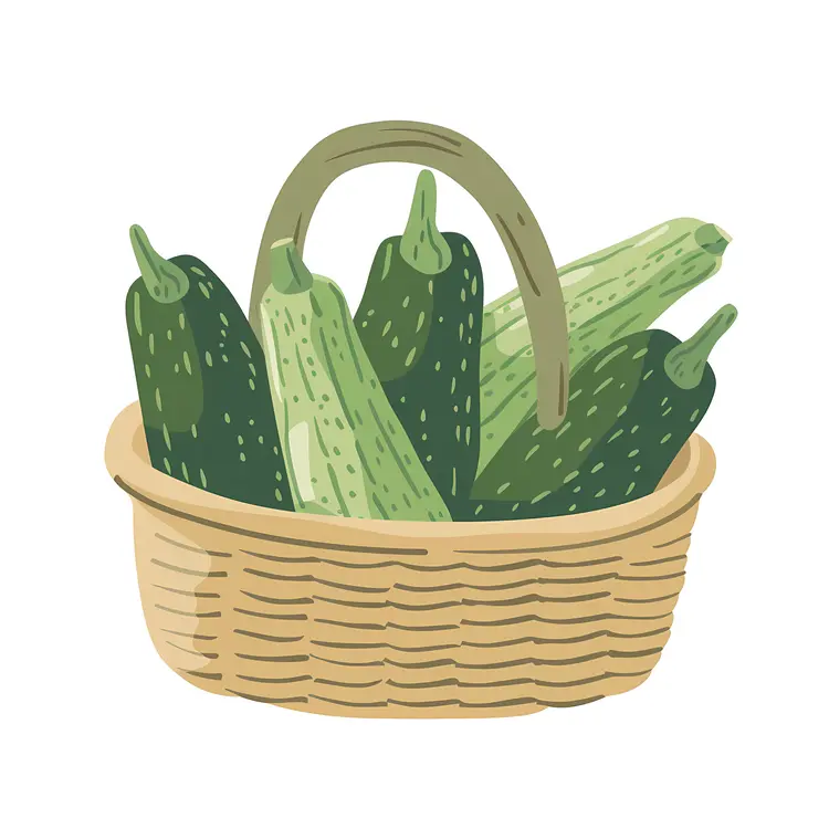 Fresh Green Zucchinis in Woven Basket