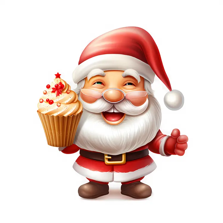 Santa Claus Holding a Cupcake
