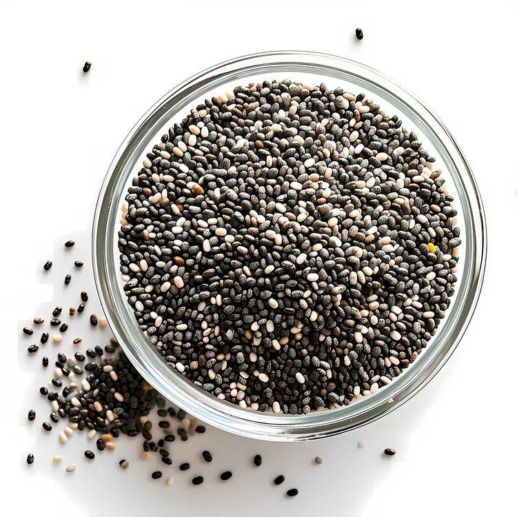 Chia Seeds in Clear Glass Bowl
