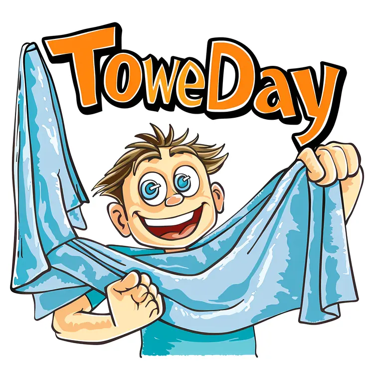 Towel Day Celebration with Cartoon Character Holding Towel