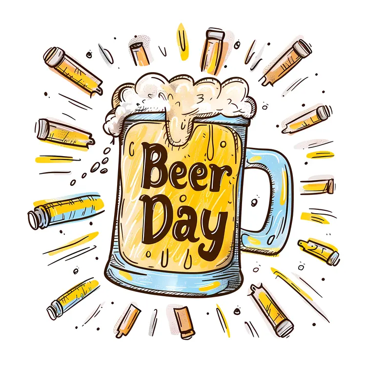 Beer Day Poster with Beer Mug and Bottles
