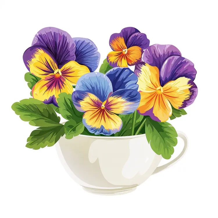 Multicolored Flowers in a Teacup