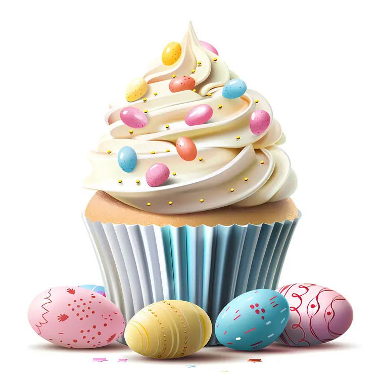 Cupcake with Mini Easter Eggs and Sprinkles