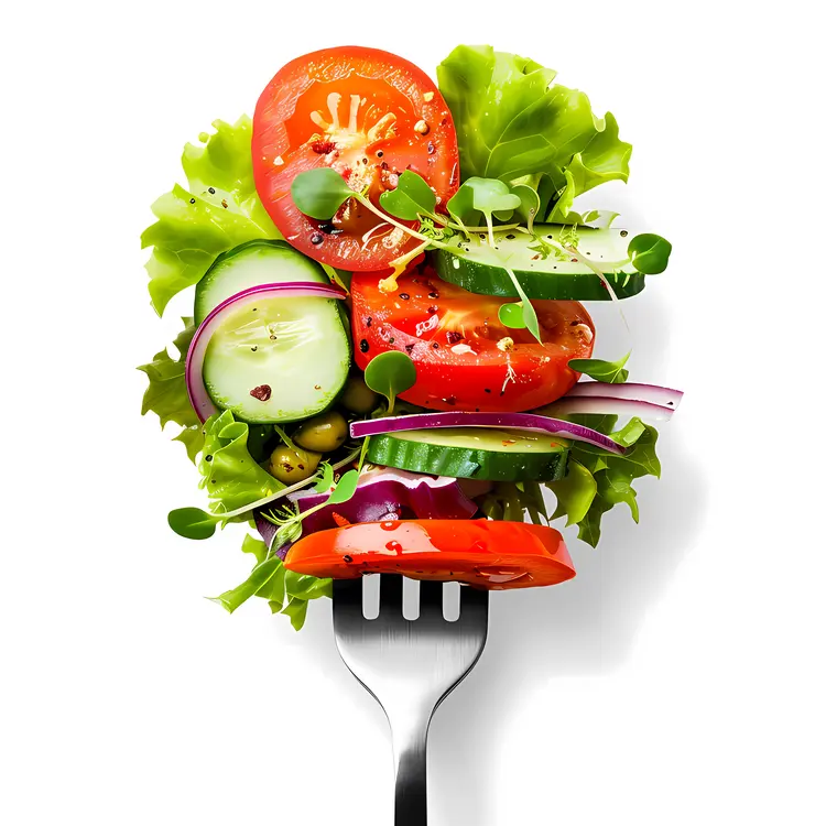 Healthy Salad on Fork with Fresh Ingredients