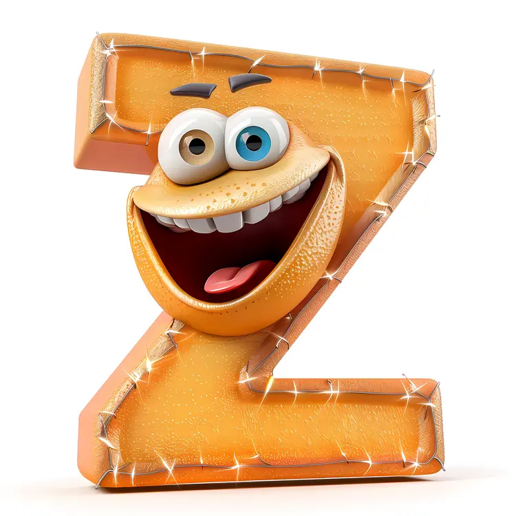 Sparkling Orange Letter Z Cartoon Character