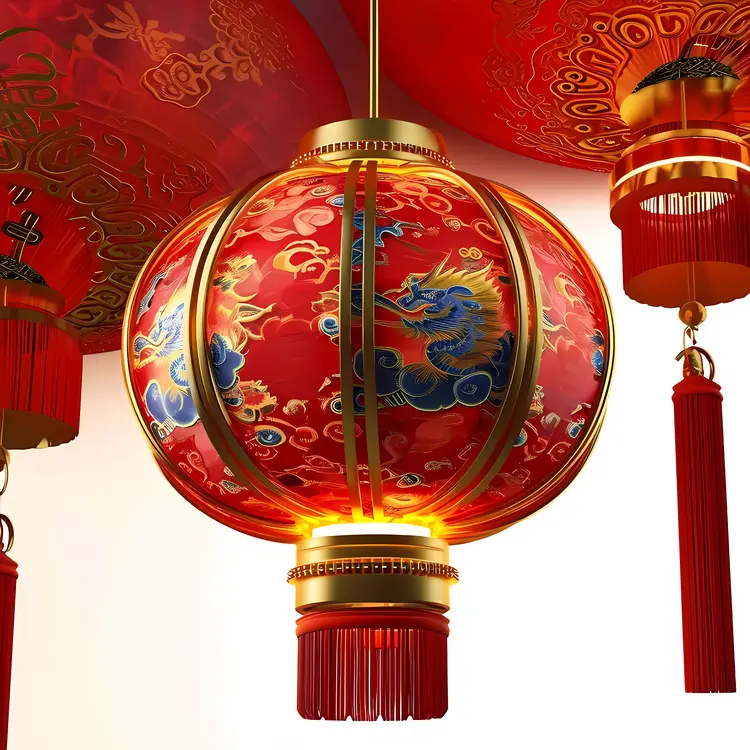 Red Dragon Lantern with Gold Accents