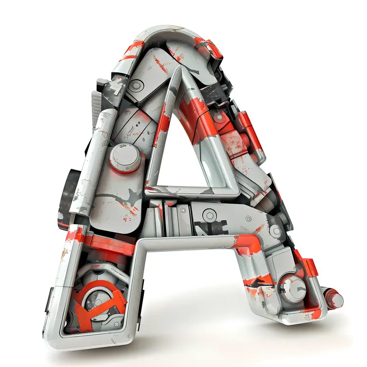 Mechanical Letter A with Red and Gray Design