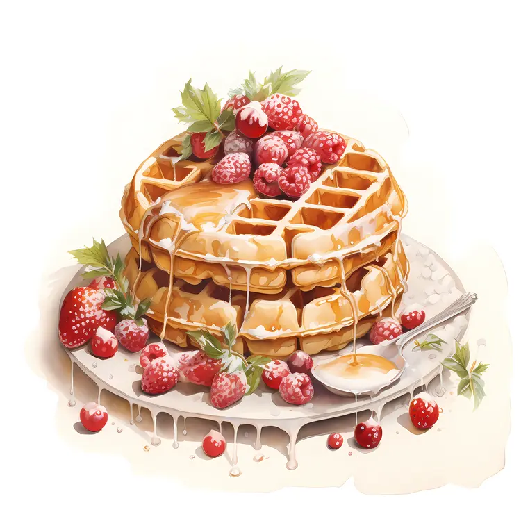 Waffles with Strawberries and Cream