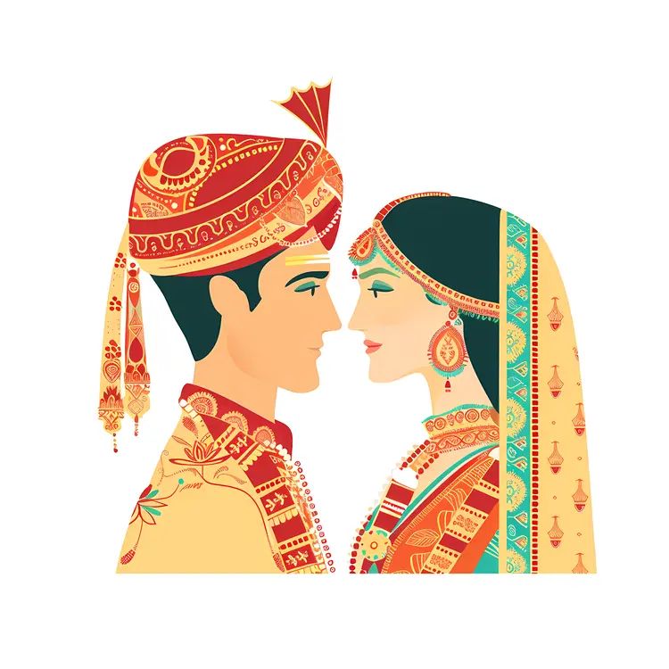 Traditional Wedding Couple in Colorful Attire