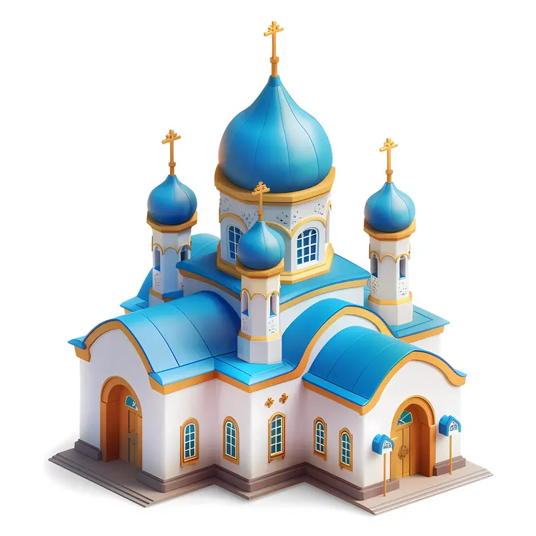 Church with Blue Domes Illustration