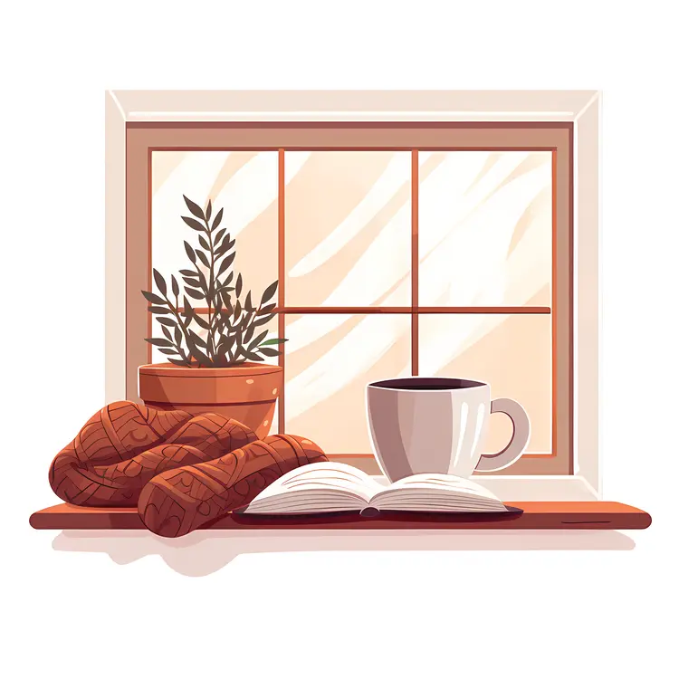 Cozy Reading by the Window with White Mug