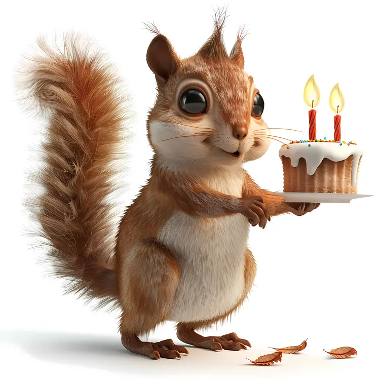 Cute Cartoon Squirrel with Birthday Cake