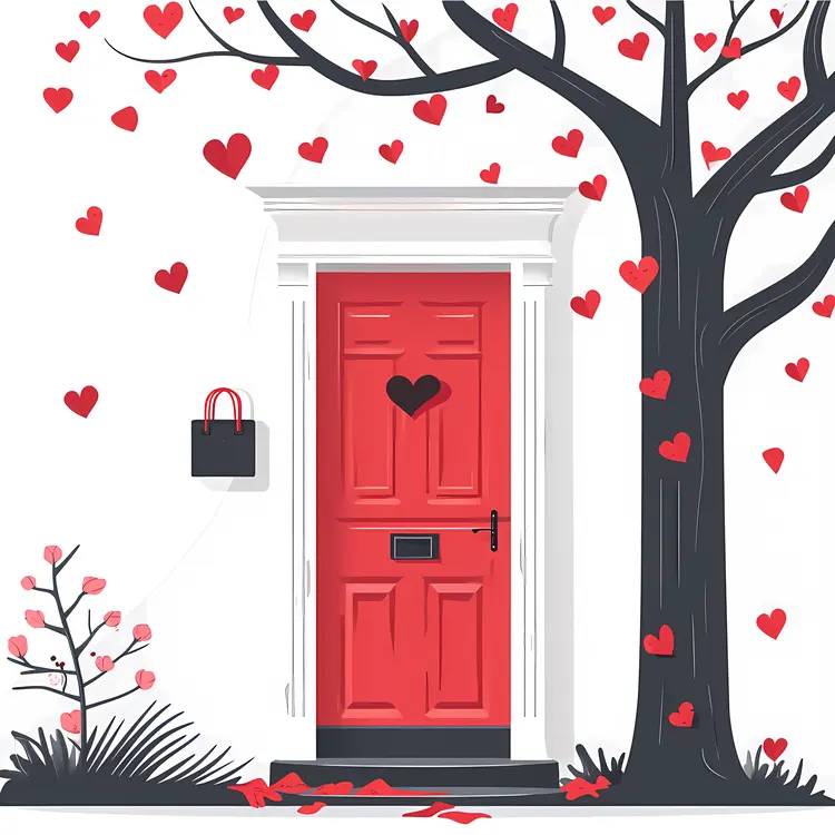 Red Door with Heart and Tree